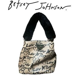 Y2K Luv Betsey Johnson Caleb Tan/Black Logo Print Small Bucket Bag